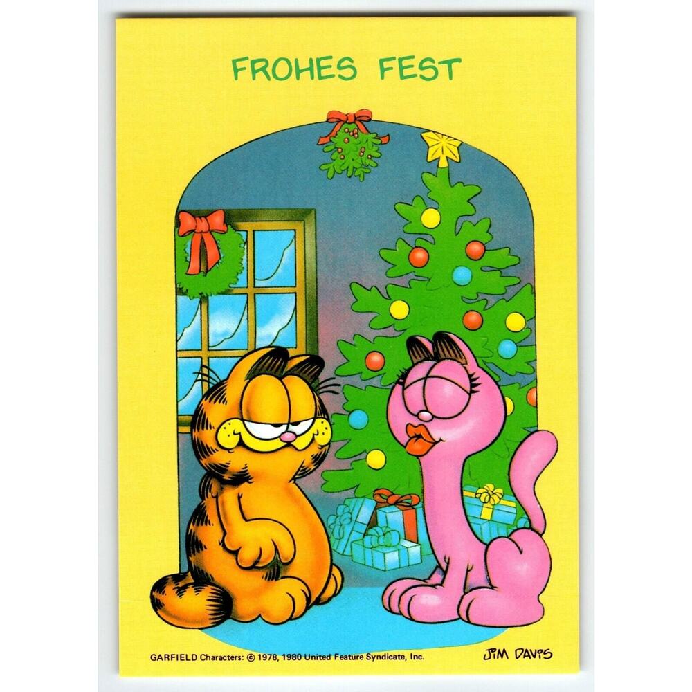 Garfield German Postcard Christmas Pink Cat Arlene Frohes Fest Happy Holiday
